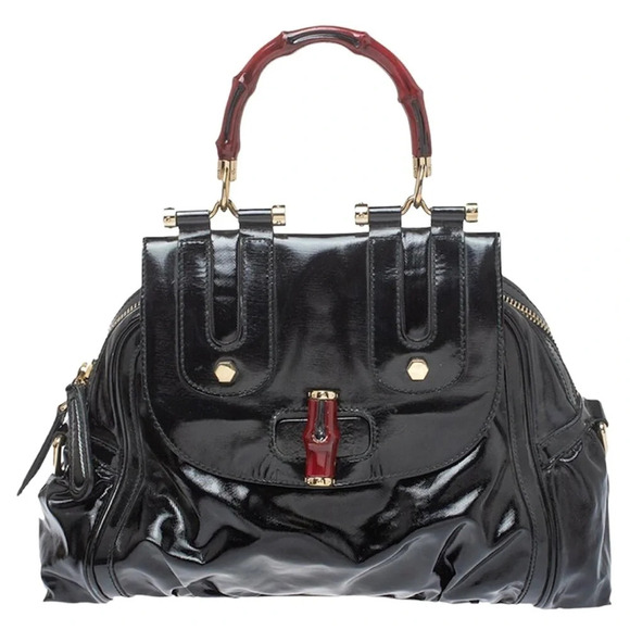 ❤️🥂Host Pick🎉❤️ Gucci Dialux coated  Canvas Pop Bamboo Top handle Satchel bag - Picture 1 of 16